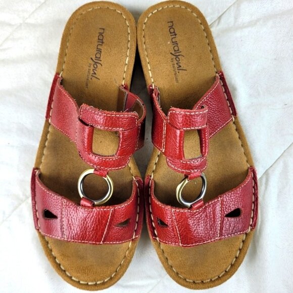 Natural Soul Dalbert red leather slide sandals two straps square silver accent 8 - Picture 6 of 9